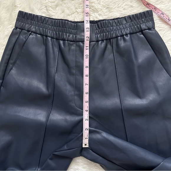 Rebecca Taylor Pants Vegan Leather Track Pant Crop Dark Navy Blue 14 NWT New - Picture 11 of 13